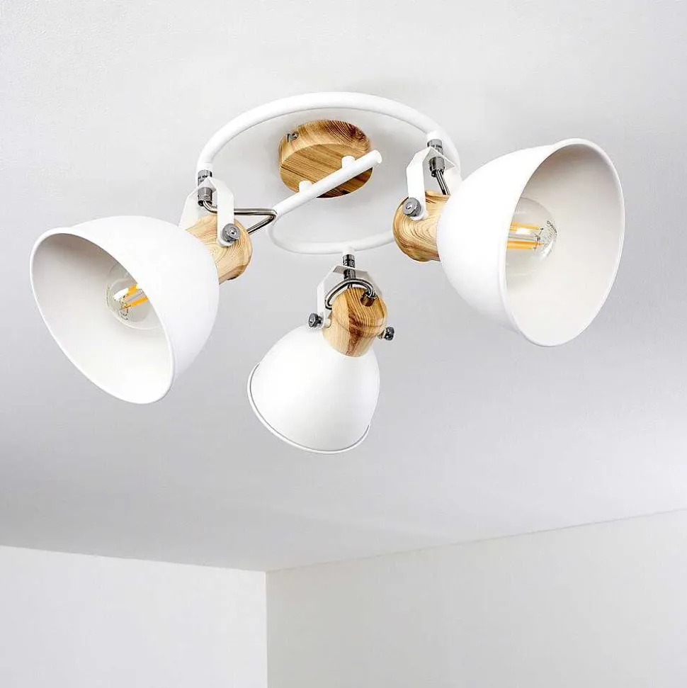 Plafonnier Banjul Bois Clair, Blanc, 3 Lumieres