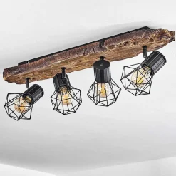 Plafonnier Bardhaman Brun, Couleur Bois, Noir, 4 Lumieres