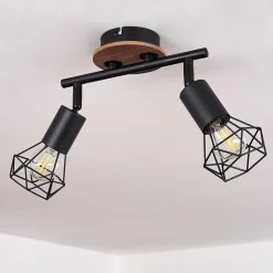 Plafonnier Baripada Bois Fonce, Noir, 2 Lumieres