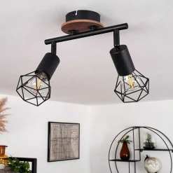 Plafonnier Baripada Bois Fonce, Noir, 2 Lumieres