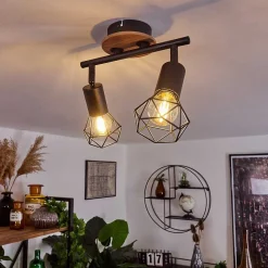 Plafonnier Baripada Bois Fonce, Noir, 2 Lumieres