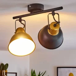 Plafonnier Blackburn Noir Dore, 2 Lumieres