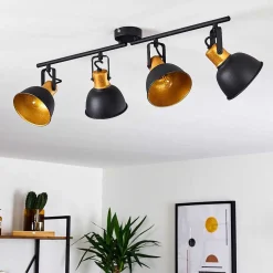 Plafonnier Blackburn Noir Dore, 4 Lumieres