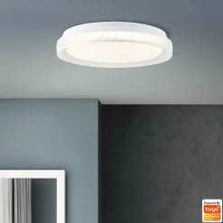 Plafonnier Brilliant Burlie Led Blanc, 1 Lumiere, Telecommandes, Changeur De Couleurs