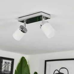 Plafonnier Cerejeiras Led Chrome, 2 Lumieres, Telecommandes, Changeur De Couleurs