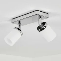 Plafonnier Cerejeiras Led Chrome, 2 Lumieres, Telecommandes, Changeur De Couleurs