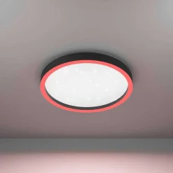 Plafonnier Eglo Montemorelos-Z Led Noir, 1 Lumiere, Changeur De Couleurs