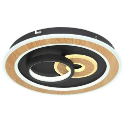 Plafonnier Globo Chessy Led Couleur Bois, Noir, Blanc, 1 Lumiere, Telecommandes