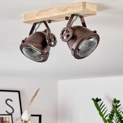Plafonnier Herford Bois Clair, Cuivre, 2 Lumieres