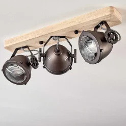 Plafonnier Herford Bois Clair, Cuivre, 3 Lumieres