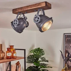 Plafonnier Herford Gris, Bois Fonce, 2 Lumieres