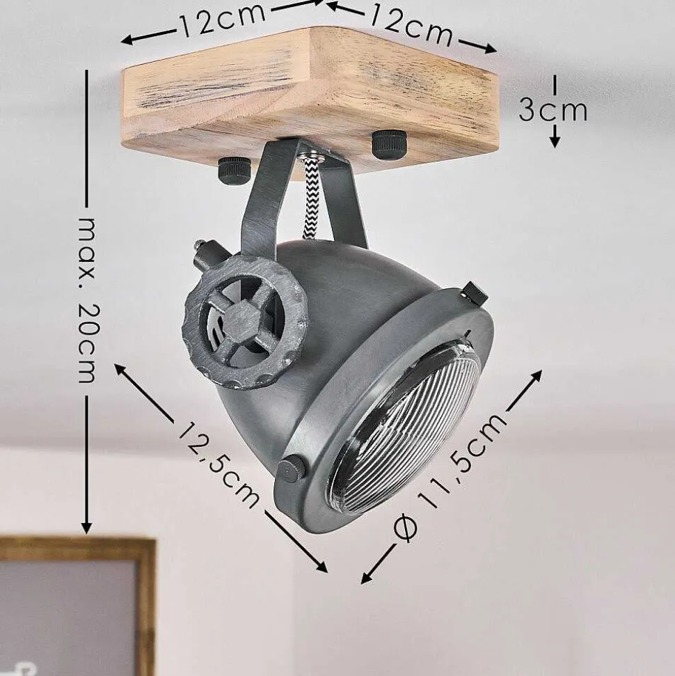 Plafonnier Herford Gris, Bois Clair, 1 Lumiere