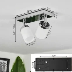Plafonnier Idual Citrine Led Chrome, 2 Lumieres, Telecommandes, Changeur De Couleurs