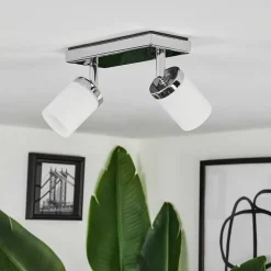 Plafonnier Idual Citrine Led Chrome, 2 Lumieres, Telecommandes, Changeur De Couleurs