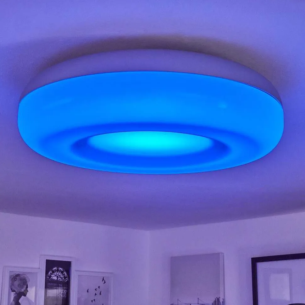 Plafonnier Idual Daphnis Led Argente, Blanc, 1 Lumiere, Telecommandes, Changeur De Couleurs