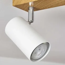 Plafonnier Javel Brun, Chrome, Couleur Bois, 4 Lumieres