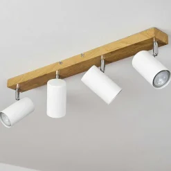 Plafonnier Javel Brun, Chrome, Couleur Bois, 4 Lumieres