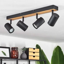 Plafonnier Javel Brun, Couleur Bois, Noir, 4 Lumieres