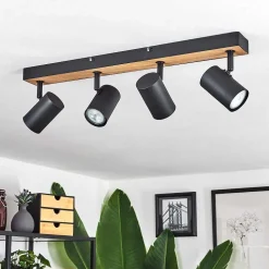 Plafonnier Javel Brun, Couleur Bois, Noir, 4 Lumieres