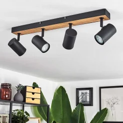 Plafonnier Javel Brun, Couleur Bois, Noir, 4 Lumieres