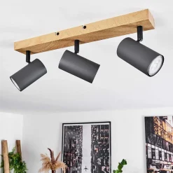 Plafonnier Javel Couleur Bois, Noir, 3 Lumieres