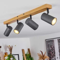 Plafonnier Javel Couleur Bois, Noir, 4 Lumieres