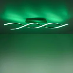 Plafonnier Leuchten-Direkt Lolasmart-Swing Led Acier Brosse, 2 Lumieres, Telecommandes, Changeur De Couleurs