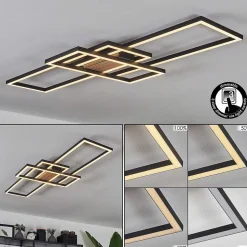 Plafonnier Longos Led Brun, Couleur Bois, Noir, 1 Lumiere