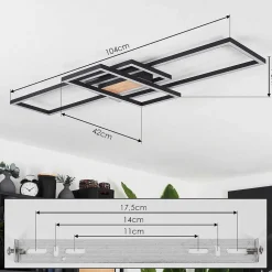 Plafonnier Longos Led Brun, Couleur Bois, Noir, 1 Lumiere