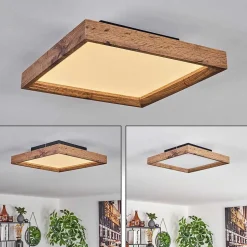 Plafonnier Longvic Led Brun, Couleur Bois, Noir, 1 Lumiere