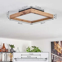 Plafonnier Longvic Led Brun, Couleur Bois, Noir, 1 Lumiere