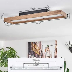 Plafonnier Longvic Led Brun, Couleur Bois, Noir, 1 Lumiere