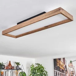 Plafonnier Longvic Led Brun, Couleur Bois, Noir, 1 Lumiere