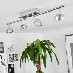 Plafonnier Marsen Led Chrome, Nickel Mat, 4 Lumieres, Telecommandes, Changeur De Couleurs