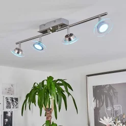 Plafonnier Marsen Led Chrome, Nickel Mat, 4 Lumieres, Telecommandes, Changeur De Couleurs