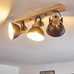Plafonnier Orny Anthracite, Bois Clair, 3 Lumieres