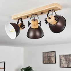 Plafonnier Orny Anthracite, Bois Clair, 3 Lumieres