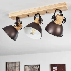 Plafonnier Orny Anthracite, Bois Clair, 3 Lumieres