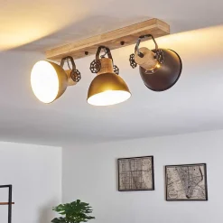 Plafonnier Orny Anthracite, Bois Clair, 3 Lumieres