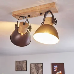 Plafonnier Orny Anthracite, Bois Clair, 2 Lumieres
