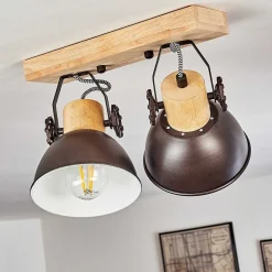 Plafonnier Orny Anthracite, Bois Clair, 2 Lumieres