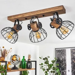 Plafonnier Orny Bois Fonce, Noir, 3 Lumieres