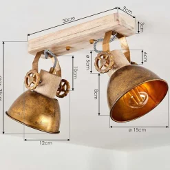 Plafonnier Orny Bronze, Bois Clair, 2 Lumieres
