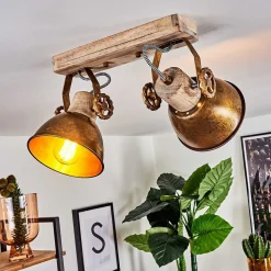 Plafonnier Orny Bronze, Bois Clair, 2 Lumieres