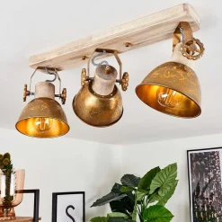 Plafonnier Orny Bronze, Bois Clair, 3 Lumieres