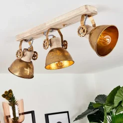 Plafonnier Orny Bronze, Bois Clair, 3 Lumieres