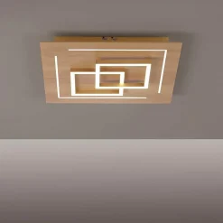 Plafonnier Paul Neuhaus Q-Linea Led Bois Clair, 4 Lumieres, Telecommandes