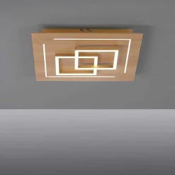 Plafonnier Paul Neuhaus Q-Linea Led Bois Clair, 4 Lumieres, Telecommandes
