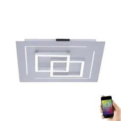 Plafonnier Paul Neuhaus Q-Linea Led Aluminium, 1 Lumiere, Telecommandes, Changeur De Couleurs