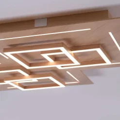 Plafonnier Paul Neuhaus Q-Linea Led Bois Clair, 8 Lumieres, Telecommandes